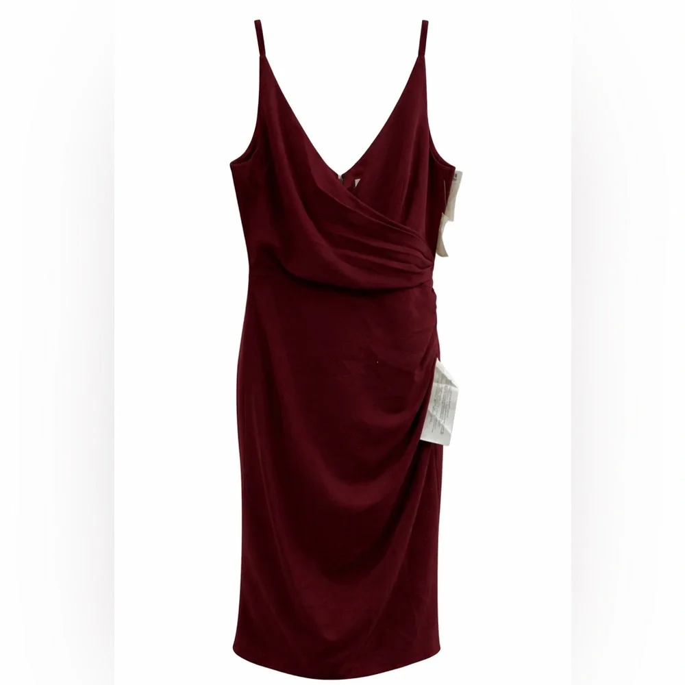 Wedding Guest Dress the Population Anita Ruched Cocktail Dress XL NWT Burgundy - Picture 3 of 4